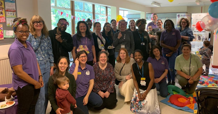 Image from Haringey Volunteers' Week Celebration.  CEO with BfN volunteers, staff and mums with babies.